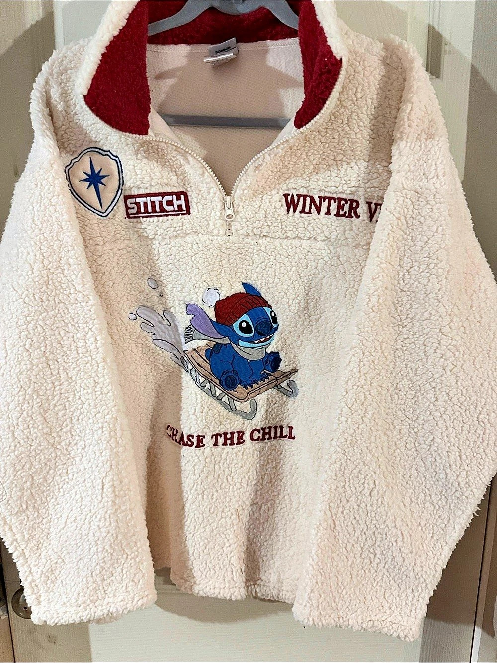 Disney Stitch Winter Vibes fleece pullover in White & Red